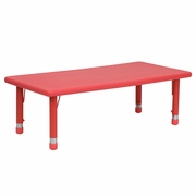 24''W X 48''L RECTANGULAR RED PLASTIC HEIGHT ADJUSTABLE ACTIVITY TABLE: <font color=green>FREE SHIPPING!</font>