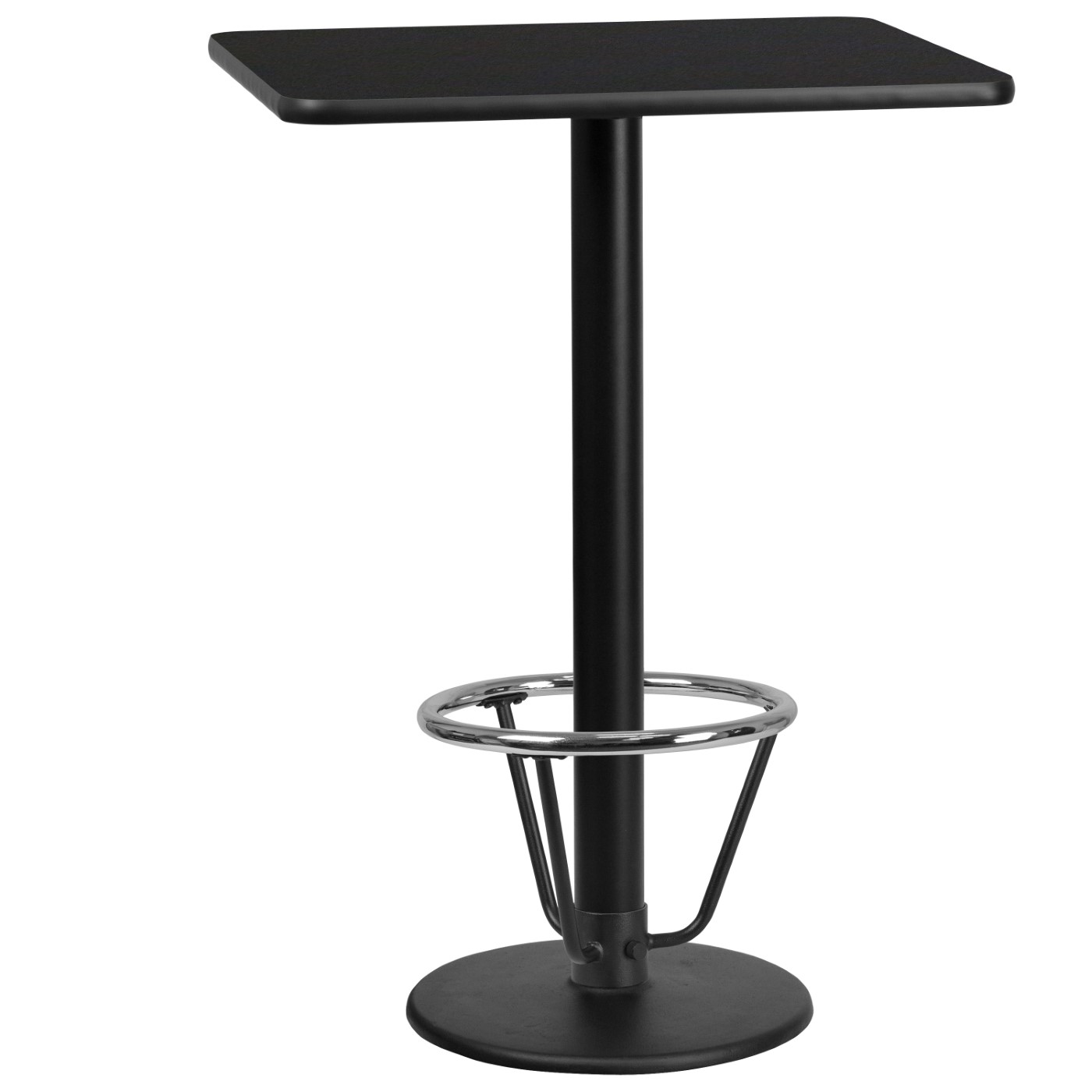 24'' X 30'' RECTANGULAR BLACK LAMINATE TABLE TOP WITH 18'' ROUND BAR HEIGHT TABLE BASE AND FOOT RING <font color=green>FREE SHIPPING!</font> 24'' X 30'' RECTANGULAR BLACK LAMINATE TABLE TOP WITH 18'' ROUND BAR HEIGHT TABLE BASE AND FOOT RING <font color=green>FREE SHIPPING!</font>