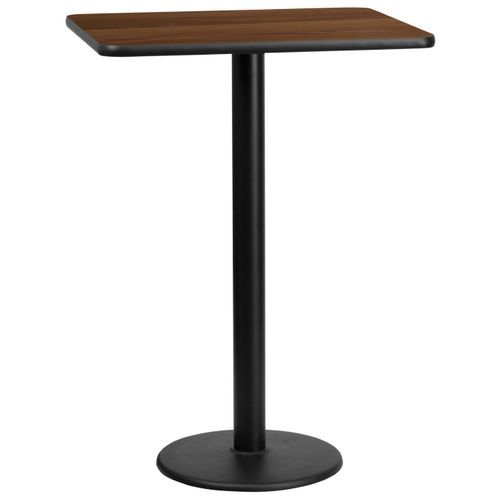 24'' X 30'' RECTANGULAR WALNUT LAMINATE TABLE TOP WITH 18'' ROUND BAR HEIGHT TABLE BASE: <font color=green>FREE SHIPPING!</font>