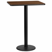 24'' X 30'' RECTANGULAR WALNUT LAMINATE TABLE TOP WITH 18'' ROUND BAR HEIGHT TABLE BASE: <font color=green>FREE SHIPPING!</font>