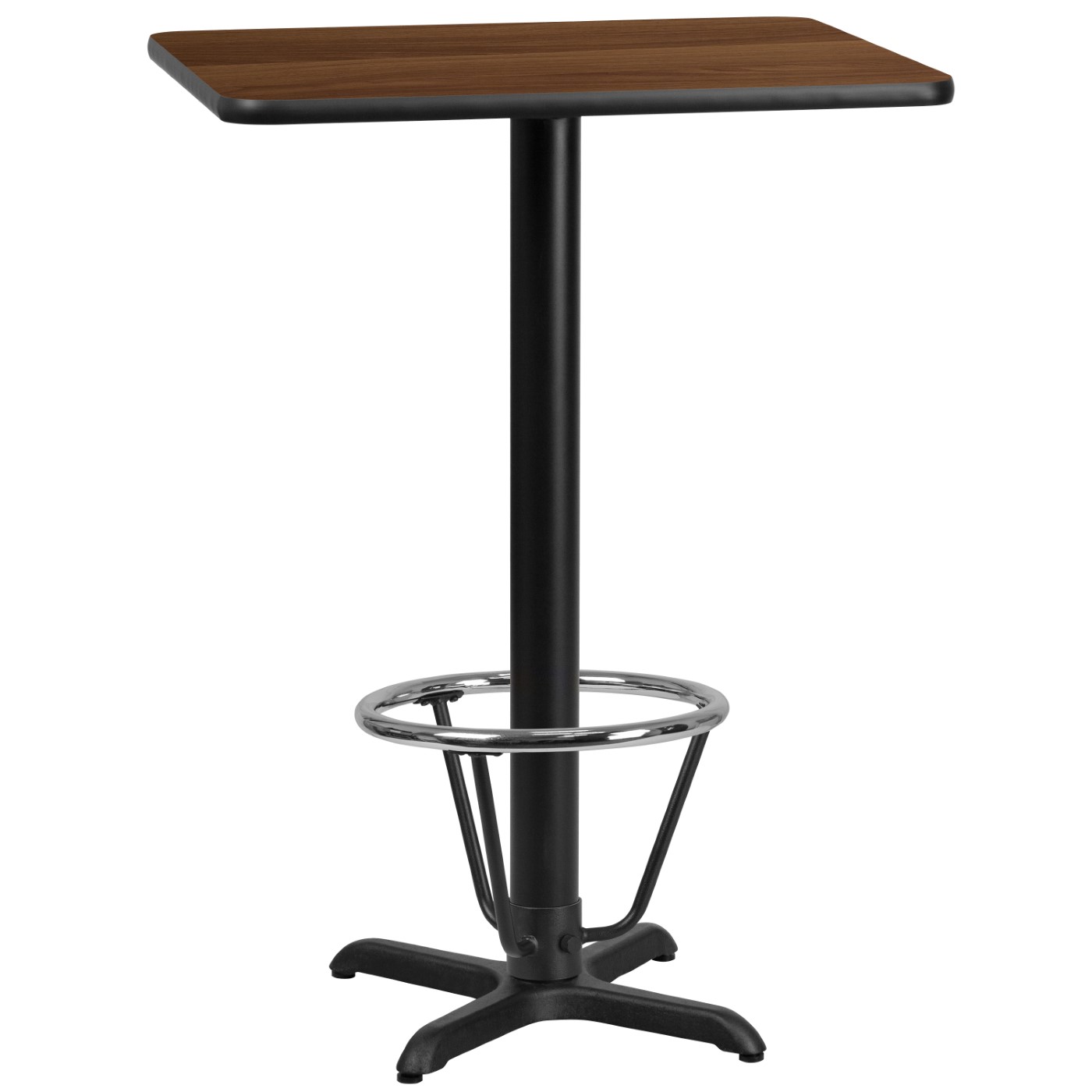 24'' X 30'' RECTANGULAR WALNUT LAMINATE TABLE TOP WITH 22'' X 22'' BAR HEIGHT TABLE BASE AND FOOT RING <font color=green>FREE SHIPPING!</font> 24'' X 30'' RECTANGULAR WALNUT LAMINATE TABLE TOP WITH 22'' X 22'' BAR HEIGHT TABLE BASE AND FOOT RING <font color=green>FREE SHIPPING!</font>