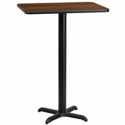 24'' X 30'' RECTANGULAR WALNUT LAMINATE TABLE TOP WITH 22'' X 22'' BAR HEIGHT TABLE BASE: <font color=green>FREE SHIPPING!</font>