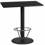 24'' X 42'' RECTANGULAR BLACK LAMINATE TABLE TOP WITH 24'' ROUND BAR HEIGHT TABLE BASE AND FOOT RING <font color=green>FREE SHIPPING!</font>