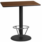 24'' X 42'' RECTANGULAR WALNUT LAMINATE TABLE TOP WITH 24'' ROUND BAR HEIGHT TABLE BASE AND FOOT RING <font color=green>FREE SHIPPING!</font>