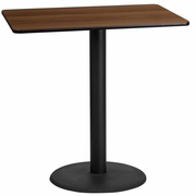 24'' X 42'' RECTANGULAR WALNUT LAMINATE TABLE TOP WITH 24'' ROUND BAR HEIGHT TABLE BASE: <font color=green>FREE SHIPPING!</font>