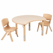 25.125"W X 35.5"L CRESCENT NATURAL PLASTIC HEIGHT ADJUSTABLE ACTIVITY TABLE SET WITH 2 CHAIRS: <font color=green>FREE SHIPPING!</font> 25.125"W X 35.5"L CRESCENT NATURAL PLASTIC HEIGHT ADJUSTABLE ACTIVITY TABLE SET WITH 2 CHAIRS: <font color=green>FREE SHIPPING!</font>