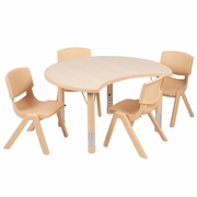25.125"W X 35.5"L CRESCENT NATURAL PLASTIC HEIGHT ADJUSTABLE ACTIVITY TABLE SET WITH 4 CHAIRS: <font color=green>FREE SHIPPING!</font> 25.125"W X 35.5"L CRESCENT NATURAL PLASTIC HEIGHT ADJUSTABLE ACTIVITY TABLE SET WITH 4 CHAIRS: <font color=green>FREE SHIPPING!</font>