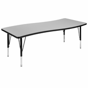 26"W X 60"L RECTANGULAR WAVE FLEXIBLE COLLABORATIVE GREY THERMAL LAMINATE ACTIVITY TABLE - HEIGHT ADJUSTABLE SHORT LEGS: <font color=green>FREE SHIPPING!</font>
