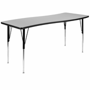 26"W X 60"L RECTANGULAR WAVE FLEXIBLE COLLABORATIVE GREY THERMAL LAMINATE ACTIVITY TABLE - STANDARD HEIGHT ADJUSTABLE LEGS <font color=green>FREE SHIPPING!</font>