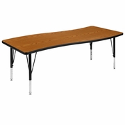 26"W X 60"L RECTANGULAR WAVE FLEXIBLE COLLABORATIVE OAK THERMAL LAMINATE ACTIVITY TABLE - HEIGHT ADJUSTABLE SHORT LEGS: <font color=green>FREE SHIPPING!</font>