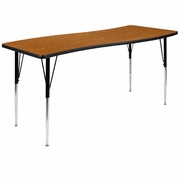 26"W X 60"L RECTANGULAR WAVE FLEXIBLE COLLABORATIVE OAK THERMAL LAMINATE ACTIVITY TABLE - STANDARD HEIGHT ADJUSTABLE LEGS <font color=green>FREE SHIPPING!</font>