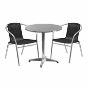 27.5'' ROUND ALUMINUM INDOOR-OUTDOOR TABLE SET WITH 2 BLACK RATTAN CHAIRS: <font color=green>FREE SHIPPING!</font> 27.5'' ROUND ALUMINUM INDOOR-OUTDOOR TABLE SET WITH 2 BLACK RATTAN CHAIRS: <font color=green>FREE SHIPPING!</font>