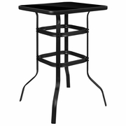 27.5" SQUARE BLACK TEMPERED GLASS BAR HEIGHT METAL PATIO BAR TABLE: <font color=green>FREE SHIPPING!</font>