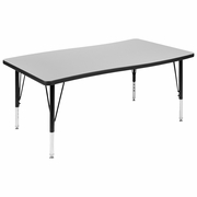 28"W X 47.5"L RECTANGULAR WAVE FLEXIBLE COLLABORATIVE GREY THERMAL LAMINATE ACTIVITY TABLE - HEIGHT ADJUSTABLE SHORT LEGS: <font color=green>FREE SHIPPING!</font>