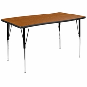 28"W X 47.5"L RECTANGULAR WAVE FLEXIBLE COLLABORATIVE OAK FINISH LAMINATE ACTIVITY TABLE - STANDARD HEIGHT ADJUSTABLE LEGS <font color=green>FREE SHIPPING!</font>