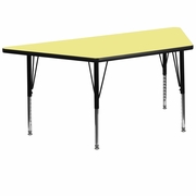 29''W X 57''L TRAPEZOID YELLOW THERMAL LAMINATE ACTIVITY TABLE - HEIGHT ADJUSTABLE SHORT LEGS: <font color=green>FREE SHIPPING!</font>
