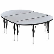 3 PIECE 76" OVAL WAVE FLEXIBLE GREY THERMAL LAMINATE ACTIVITY TABLE SET - HEIGHT ADJUSTABLE SHORT LEGS: <font color=green>FREE SHIPPING!</font>