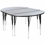 3 PIECE 76" OVAL WAVE FLEXIBLE GREY THERMAL LAMINATE ACTIVITY TABLE SET - STANDARD HEIGHT ADJUSTABLE LEGS <font color=green>FREE SHIPPING!</font>