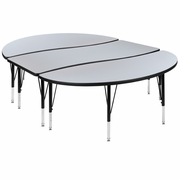 3 PIECE 86" OVAL WAVE FLEXIBLE GREY THERMAL LAMINATE ACTIVITY TABLE SET - HEIGHT ADJUSTABLE SHORT LEGS: <font color=green>FREE SHIPPING!</font>