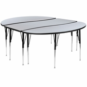 3 PIECE 86" OVAL WAVE FLEXIBLE GREY THERMAL LAMINATE ACTIVITY TABLE SET - STANDARD HEIGHT ADJUSTABLE LEGS <font color=green>FREE SHIPPING!</font>