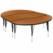 3 PIECE 86" OVAL WAVE FLEXIBLE OAK THERMAL LAMINATE ACTIVITY TABLE SET - HEIGHT ADJUSTABLE SHORT LEGS: <font color=green>FREE SHIPPING!</font>