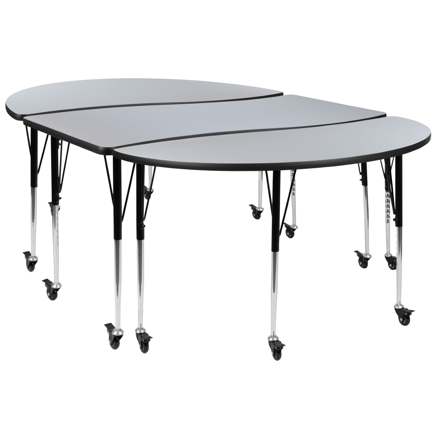 3 PIECE MOBILE 86" OVAL WAVE FLEXIBLE GREY THERMAL LAMINATE ACTIVITY TABLE SET-STANDARD HEIGHT ADJUSTABLE LEGS <font color=green>FREE SHIPPING!</font> 3 PIECE MOBILE 86" OVAL WAVE FLEXIBLE GREY THERMAL LAMINATE ACTIVITY TABLE SET-STANDARD HEIGHT ADJUSTABLE LEGS <font color=green>FREE SHIPPING!</font>