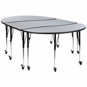3 PIECE MOBILE 86" OVAL WAVE FLEXIBLE GREY THERMAL LAMINATE ACTIVITY TABLE SET-STANDARD HEIGHT ADJUSTABLE LEGS <font color=green>FREE SHIPPING!</font>