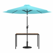 3 PIECE OUTDOOR PATIO TABLE SET - 30" X 48" SYNTHETIC TEAK PATIO TABLE WITH TEAL UMBRELLA AND BASE <font color=green>FREE SHIPPING!</font>