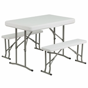 3 PIECE PORTABLE PLASTIC FOLDING BENCH AND TABLE SET: <font color=green>FREE SHIPPING!</font>