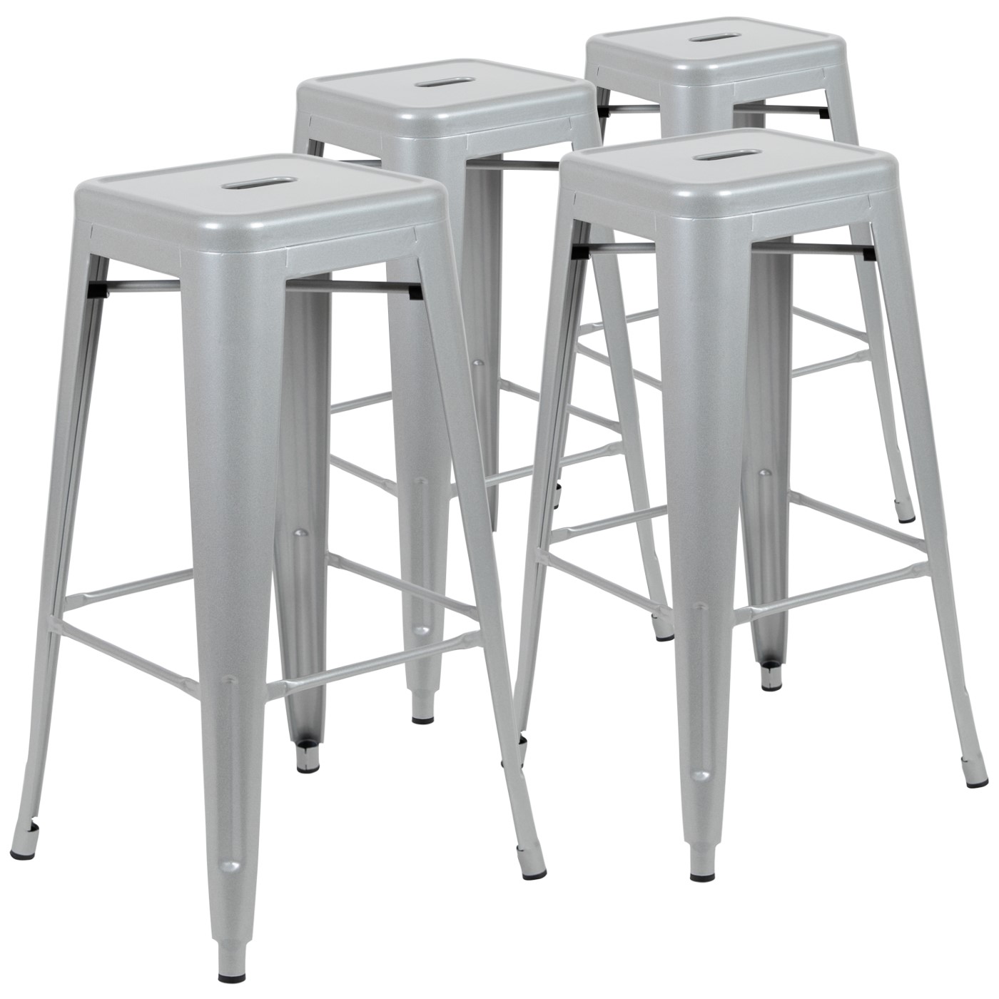 30" HIGH METAL INDOOR BAR STOOL IN SILVER - STACKABLE SET OF 4: <font color=green>FREE SHIPPING!</font> 30" HIGH METAL INDOOR BAR STOOL IN SILVER - STACKABLE SET OF 4: <font color=green>FREE SHIPPING!</font>