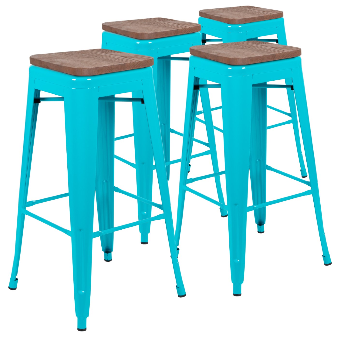 30" HIGH METAL INDOOR BAR STOOL WITH WOOD SEAT IN TEAL - STACKABLE SET OF 4 <font color=green>FREE SHIPPING!</font> 30" HIGH METAL INDOOR BAR STOOL WITH WOOD SEAT IN TEAL - STACKABLE SET OF 4 <font color=green>FREE SHIPPING!</font>
