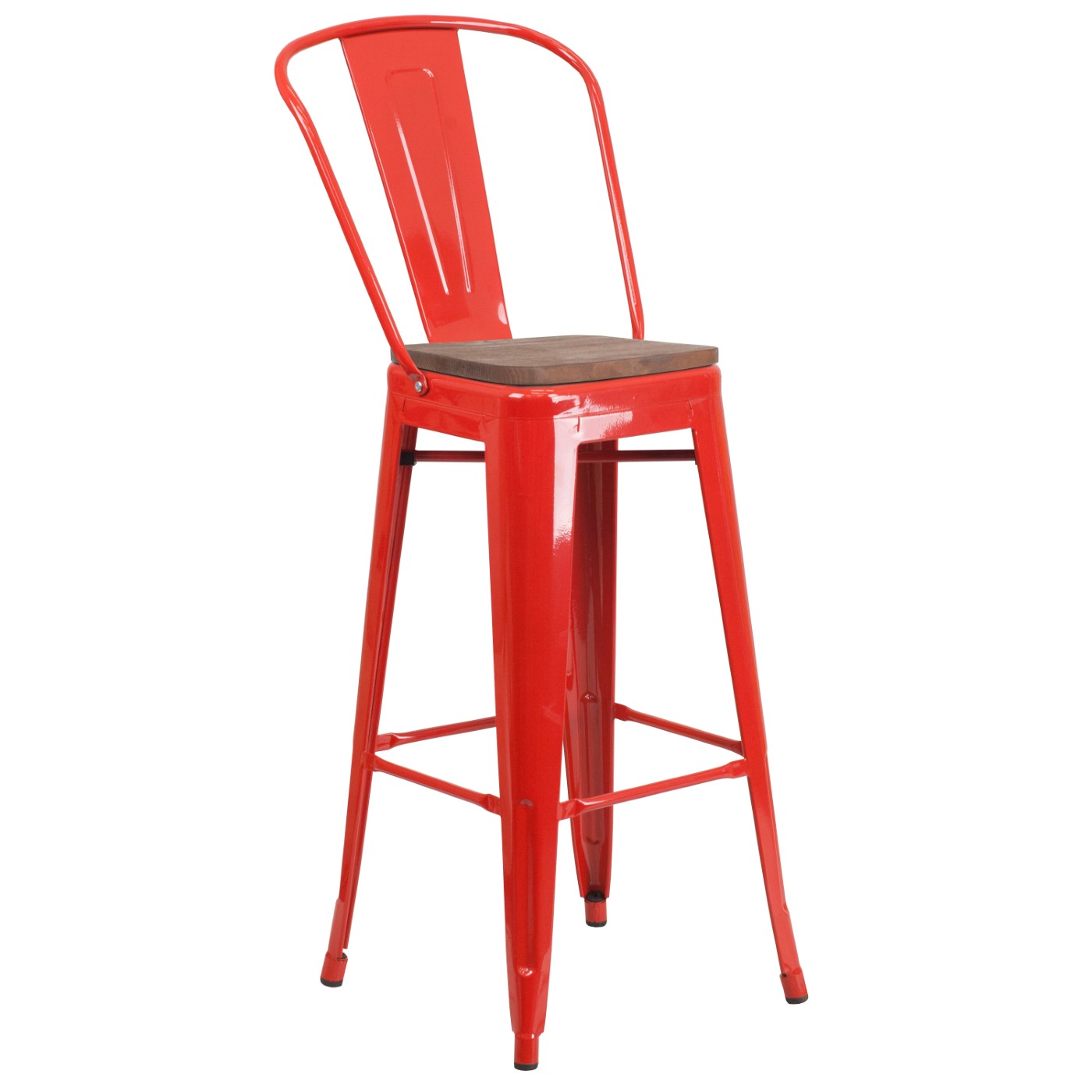 30" HIGH RED METAL BARSTOOL WITH BACK AND WOOD SEAT <font color=green>FREE SHIPPING!</font> 30" HIGH RED METAL BARSTOOL WITH BACK AND WOOD SEAT <font color=green>FREE SHIPPING!</font>