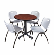 30 IN. ROUND X-BASE BREAKROOM TABLE- CHERRY, 4 M STACK CHAIRS- GREY <FONT COLOR=GREEN>-FREE SHIPPING-</FONT>