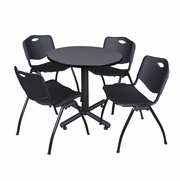 30 IN. ROUND X-BASE BREAKROOM TABLE- GREY, 4 M STACK CHAIRS- BLACK <FONT COLOR=GREEN>-FREE SHIPPING-</FONT>
