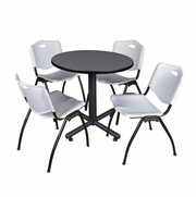 30 IN. ROUND X-BASE BREAKROOM TABLE- GREY, 4 M STACK CHAIRS- GREY <FONT COLOR=GREEN>-FREE SHIPPING-</FONT>