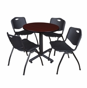 30 IN. ROUND X-BASE BREAKROOM TABLE- MAHOGANY, 4 M STACK CHAIRS- BLACK <FONT COLOR=GREEN>-FREE SHIPPING-</FONT>