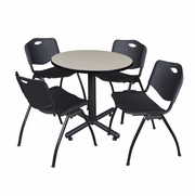 30 IN. ROUND X-BASE BREAKROOM TABLE- MAPLE, 4 M STACK CHAIRS- BLACK <FONT COLOR=GREEN>-FREE SHIPPING-</FONT>