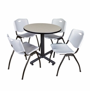 30 IN. ROUND X-BASE BREAKROOM TABLE- MAPLE, 4 M STACK CHAIRS- GREY <FONT COLOR=GREEN>-FREE SHIPPING-</FONT>