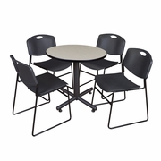 30 IN. ROUND X-BASE BREAKROOM TABLE- MAPLE, 4 STACK CHAIRS- BLACK <FONT COLOR=GREEN>-FREE SHIPPING-</FONT>
