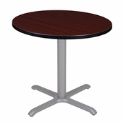 30 IN. SMALL ROUND X-BASE BREAKROOM TABLE- MAHOGANY TOP, GREY LEGS <FONT COLOR=GREEN>-FREE SHIPPING-</FONT>
