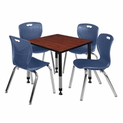 30 IN. SQUARE ADJUSTABLE CLASSROOM TABLE- CHERRY & 4 ANDY 18 IN. STACK CHAIRS- BLUE <FONT COLOR=GREEN>-FREE SHIPPING-</FONT>