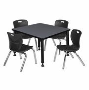 30 IN. SQUARE ADJUSTABLE CLASSROOM TABLE- GREY & 4 ANDY 12 IN. STACK CHAIRS- BLACK <FONT COLOR=GREEN>-FREE SHIPPING-</FONT>