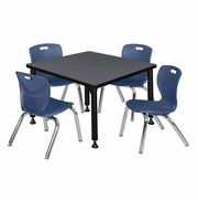 30 IN. SQUARE ADJUSTABLE CLASSROOM TABLE- GREY & 4 ANDY 12 IN. STACK CHAIRS- BLUE <FONT COLOR=GREEN>-FREE SHIPPING-</FONT>