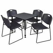30 IN. SQUARE ADJUSTABLE CLASSROOM TABLE- GREY & 4 STACK CHAIRS- BLACK <FONT COLOR=GREEN>-FREE SHIPPING-</FONT>