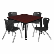 30 IN. SQUARE ADJUSTABLE CLASSROOM TABLE- MAHOGANY & 4 ANDY 12 IN. STACK CHAIRS- BLACK <FONT COLOR=GREEN>-FREE SHIPPING-</FONT>