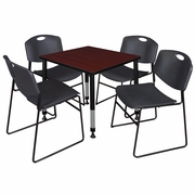30 IN. SQUARE ADJUSTABLE CLASSROOM TABLE- MAHOGANY & 4 STACK CHAIRS- BLACK <FONT COLOR=GREEN>-FREE SHIPPING-</FONT>