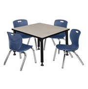 30 IN. SQUARE ADJUSTABLE CLASSROOM TABLE- MAPLE & 4 ANDY 12 IN. STACK CHAIRS- BLUE <FONT COLOR=GREEN>-FREE SHIPPING-</FONT>