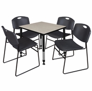 30 IN. SQUARE ADJUSTABLE CLASSROOM TABLE- MAPLE & 4 STACK CHAIRS- BLACK <FONT COLOR=GREEN>-FREE SHIPPING-</FONT>