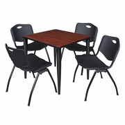 30 IN. SQUARE BREAKROOM TABLE- CHERRY TOP, BLACK BASE & 4 M STACK CHAIRS- BLACK <FONT COLOR=GREEN>-FREE SHIPPING-</FONT>