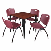 30 IN. SQUARE BREAKROOM TABLE- CHERRY TOP, BLACK BASE & 4 M STACK CHAIRS- BURGUNDY <FONT COLOR=GREEN>-FREE SHIPPING-</FONT>